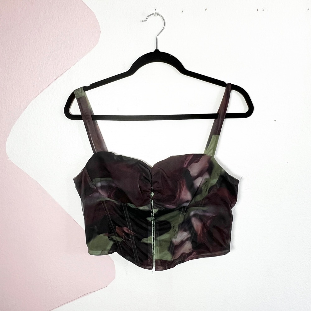 Fashion Nova Mesh Corset Top Womens XL Black Floral Fairy Grunge Rave Festival